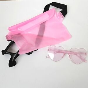 Frameless heart sunglasses + waterproof fanny pack in pink